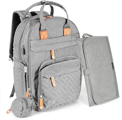 M.J COMFY-LIFE Baby Changing Backpack - Large Waterproof Diaper Bag with Insulated Bottle Pockets, Removable Changing Pad, Stroller Straps & Anti-Theft Design for Parents On-The-Go