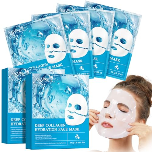 Collagen Real Deep Mask, 8 st collagemask, övernattningsglas Skin Mask, minimerar porerna, minskar fina linjer och rynkor, hydrogelmask för natten