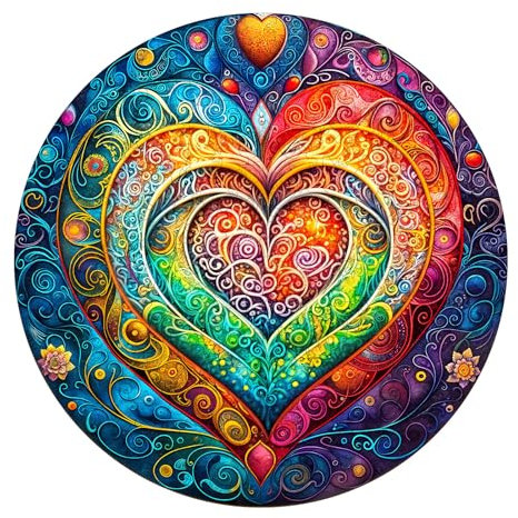 Holzpuzzle Erwachsene und Kinder, Mandala Heart Kreisförmige Einzigartige Puzzle, Holz Puzzle Erwachsene Mit Geschenkbox Aus Holz (L-300 Stück)