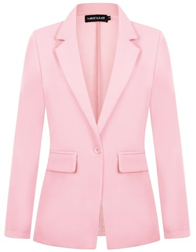 Kyzoeyou - Giacca da donna, blazer con risvolto, chiusura con un bottone, casual, elegante, classica, formale, a manica lunga, per lavoro, L