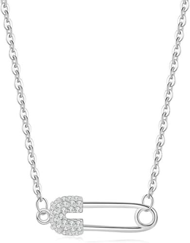 ZIAFRPN Kristall Sicherheitsnadel Anhänger Halskette Sterling Silber Kette Modeschmuck, 3.5, Edelstahl, Abalone