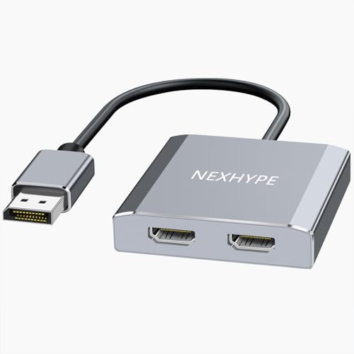 XinYaa DisplayPort to Dual HDMI Adapter, 4K@60Hz MST DP Source to HDMI Splitter Extended Display Adapter for Dual Monitors,Display Port Converter for NVIDIA, AMD Graphics Card