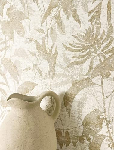 Newroom Papier Peint Intissé Beige Feuilles de Palmier Tropical Floral Brillant Salon Chambre
