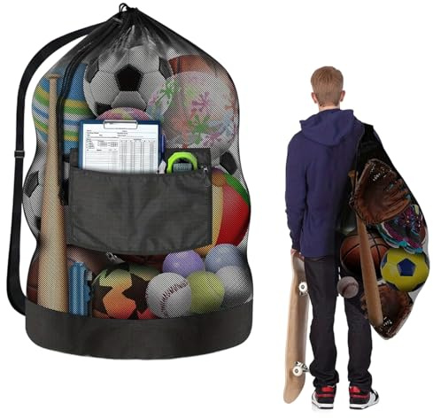 TAGMEIU Large Football Bag, Mesh Ball Bag for 10-15 Balls