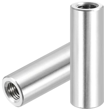 PATIKIL 2 Stück M10x1,25mm Steigung Runde Kupplungsmuttern Silberton | Metrisches Feingewinde Verbindungshülse Stange Stehbolzen Vollgewinde Mutter, 304 Edelstahl, 50mm / 1, 97 Länge