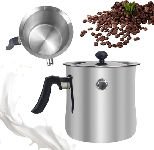 Milchtopf, Doppelwandiger Milchtopf aus Edelstahl, 1.5 Liter | Milchtopf Doppelwandig, Simmertopf, Milchtopfs mit Deckel Rutschfester Kunststoffgriff, Messskala innen, für Gas, Elektro usw