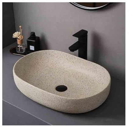 Lavandini da appoggio Grande lavabo ovale in ceramica for esterni e interni, da appoggio vintage for patio, singolo