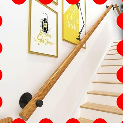 ZIUSFAC Barandilla De Escalera De Madera Pasamanos De Escalera Antideslizante Barra De Soporte Redondo 120cm 150cm 180cm Pasamanos Escalera Montado En Pared(Brown,6.9ft/270cm)