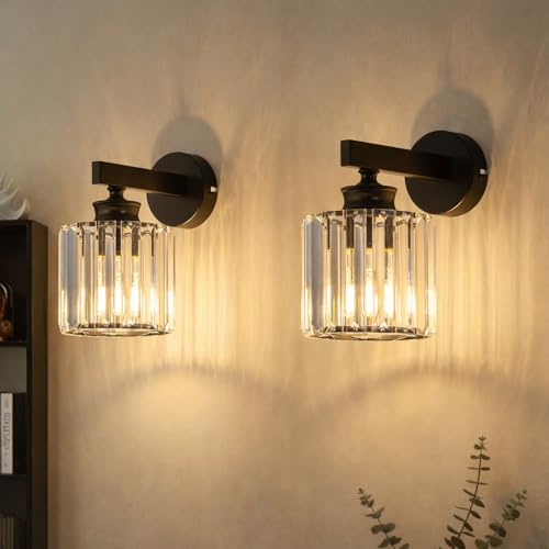 ZMH Wandlampe Innen Kristall 2ER - Wandleuchte Vintage Wandstrahler | Schlafzimmer Wandbeleuchtung Flurlampe Wand E27 für Wohnzimmer Flur Treppenhaus(ohne Leuchtmittel)