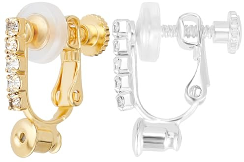 Beebeecraft 1 Schachtel Mit 12 Clip Ohrring Rohlingen 18K Vergoldet Und 925 Ohrhaken Aus Sterlingsilber Plattiertem Messing Mit Strass Schraubverschluss Für Nicht Gestochene Ohrringe Inklusive