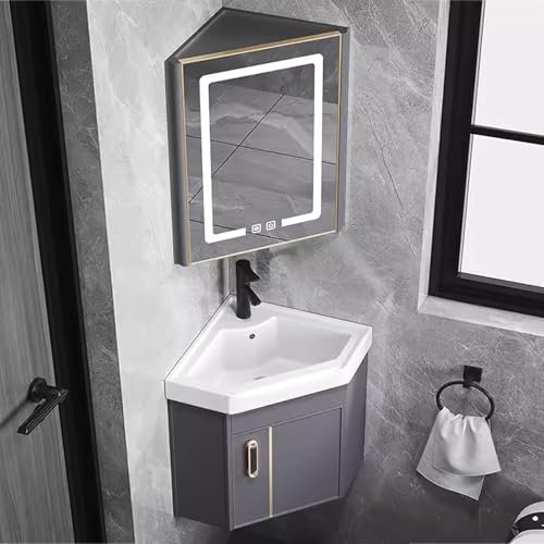 SAeWare Small Corner Vanity Unit with Basin &Mirror Compact Bathroom Sink Cabinet for Small Spaces Perfect for Modern Bathrooms,