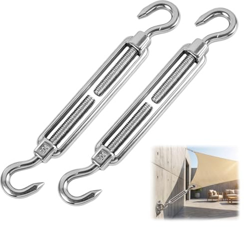 2 tenditori in acciaio inox 304, ganci doppi regolabili come tendicava, tendicavo M6, per il fissaggio di tende da sole, funi tese, filo da giardino e cavi stendibiancheria