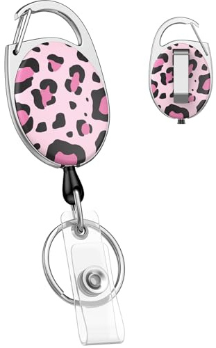Uniclife Llavero Retráctil Lindo, Portacredenciales Retráctiles Estampado Leopardo Rosa, Anillo Llaves Retráctil, Clip Retráctiles Llaves Tarjeta Identificación, Cinta Retráctili Credencial Resistente