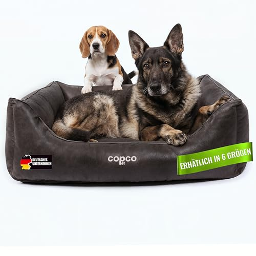 CopcoPet Hundebett mittelgroße Hunde【waschbar & rutschfest】 Hundekorb L Kunstleder in Wildlederoptik, gelenkschonendes Hundekissen für drinnen, pflegeleichtes Hundesofa, Dog Bed Schwarz 90 x 70cm