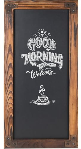 MyGift Large Chalkboard Sign Wall-Mounted - 12 x 25-Inch Burnt Wood Frame Erasable Blackboard with Metal Accent Corners