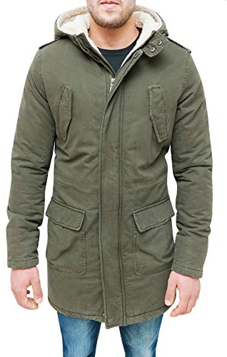 Evoga Giubbotto Parka uomo verde militare casual giaccone eskimo invernale con pelliccia (l)