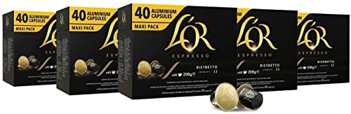 L'OR Café Espresso Ristretto Intensité 11 - Capsules de café en aluminium compatibles avec Nespresso® * - 5 paquets de 40 capsules (200 boissons)
