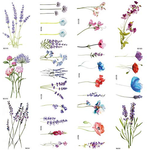 COKTAK 12Pieces/Lot 3D Watercolor Lavender Flower Temporary Tattoos For Women Body Art Arm Fake Flora Adults TattooSticker Waterproof Girls Tatoos
