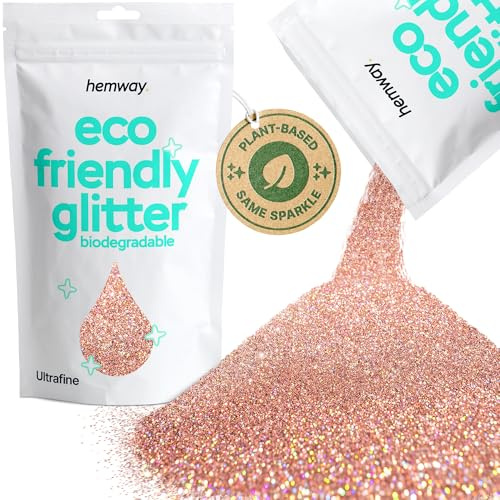 Hemway Eco Friendly Glitter Rose Gold Holographic Ultrafine 100g | Plant Based Biodegradable Glitter for Craft, Face, Hair, Nail, Body and Festival