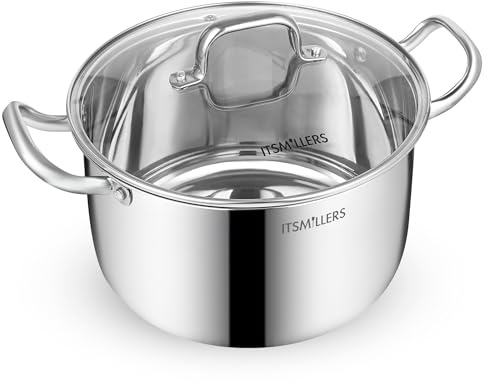 ItsMillers Stainless Steel Stock Pot - 8 Quart, Soup Pot Induction Compatible, Cooking Pot with Riveted Handle, Oven & Dishwasher Safe