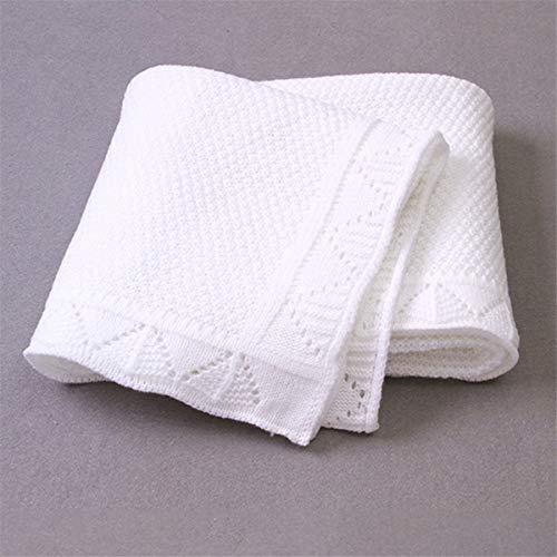 Surwin Strickdecke Babydecke Kuscheldecke Baumwolle, Mädchen und Jungen Babys Gestrickt Kinderdecke Freien Krabbeldecke Perfekt für Kinderwagen Babybett (80x100cm,Weiß)