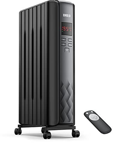 DREO Oil Filled Radiator Heater, Electric Radiant Heater with Remote Control, 4 Modes, Overheat & Tip-Over Protection, 24h Timer, Digital Thermostat, Quiet Space Heater for Indoor Use Large Room