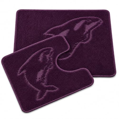 HOMES-LINEN Dolphin Bath Mats Non Slip Bathroom Mats 2 Piece Pedestal and Bath Mat Set Toilet Bathroom Rug (Plum)