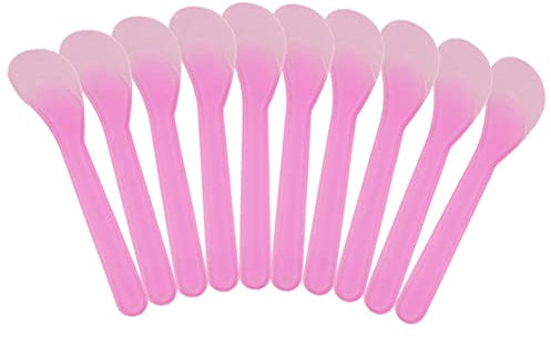 10pcs Makeup Spatula Cosmetic Spatulas Plastic Makeup Applicator Sticks Facial Cream Mixing Spoon Beauty Scoop (Pink 4.96inch)