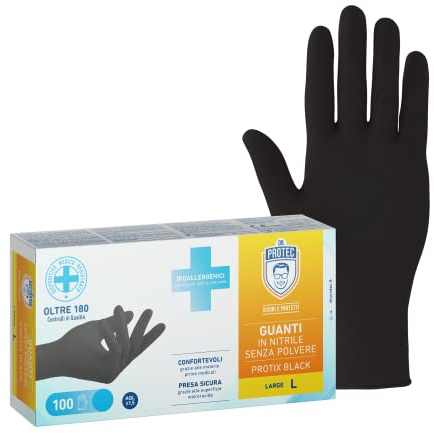 Bericah Dr. Protec,Protix Black, guantes de nitrilo, sin polvo, talla L, 100 unidades