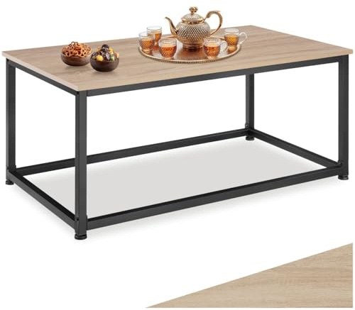 tectake® Mesa de Centro de Estilo Industrial con Estructura Acero Resistente, Mesa Auxiliar Salon para Decoracion Hogar, Muebles Salon - 100 x 55 x 45,5 cm Madera Industrial Clara, Roble Sonoma