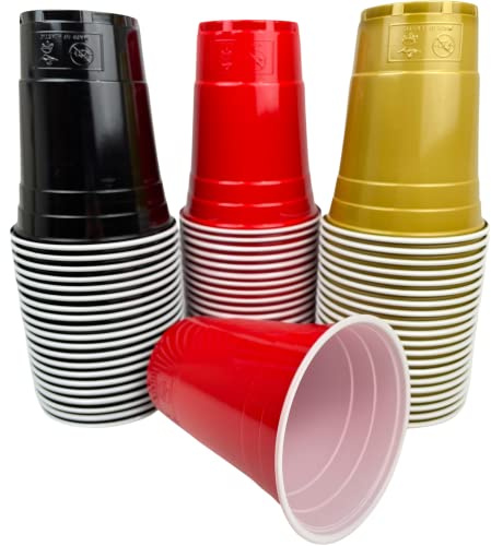 MBP My Beer Pong 60 x 0,5 L Fussball Meisterschaft Becher in Deutschland Farben 20x Black Cups, 20x Red Cups, 20x Gold Cups, WM & EM Becher Fan Paket für deine Party, Spülmaschinenfest