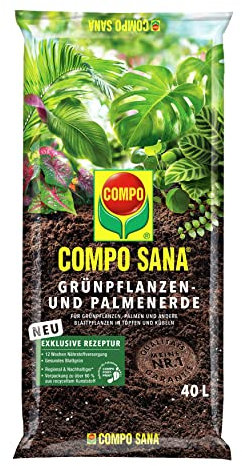 COMPO SANA® Grünpflanzen- und Palmenerde mit 12 Wochen Dünger für alle Zimmer- und Balkonpflanzen sowie Palmen und Farne, Kultursubstrat, 40L