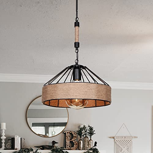 lux.pro Lámpara Colgante Lámpara de Suspensión Elegante Luz de Techo 1 Casquillo E27 máx. 20 W Metal/Cuerda de Yute 25 x 34 cm Altura total 61 cm Negro