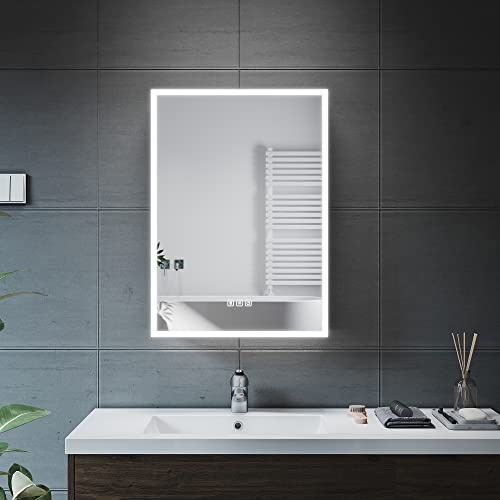 ELEGANT LED Bathroom Mirror Cabinet with Shaver Socket, 500x700mm | Bluetooth Wall Mounted Cabinet with Demister Pad for Humid Bathrooms, Fully Assembled Mirror Cabinet with Adjustable Shelves