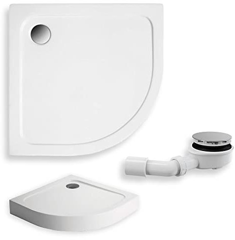 KOLMAN Duschwanne 80x80 cm Viertelkreis, integrierte Schürze, Weiß, Acryl, Glatt, Ablaufgarnitur Ø 90 mm und Füße, Design-Duschtasse Kompakt Halbrund Standard