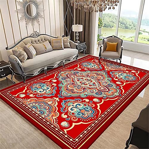 RUGMRZ Bettumrandung Teppich Waschbar Schlafzimmer Retro Fußboden Vorleger rot küchen teppiche Kitchen fleckerlteppich bettumrandung Teppich Teenager deko180x250CM