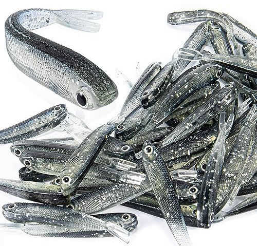 Syosisny 50 PCS Plastic Soft Fishing Lure, Lifelike Forked Tail Minnow, Fishing Baits Tackle for Saltwater and Freshwater Bass, Crappie, Walleye, or Trout Lures