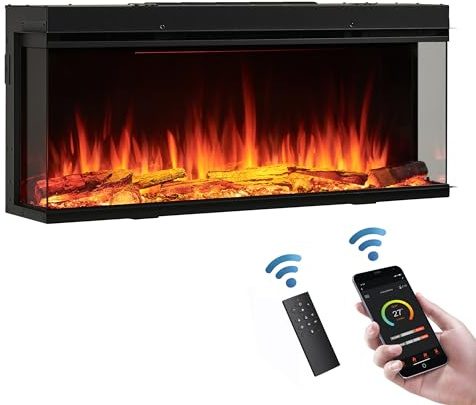 FLAMME 43”/110cm Knighton Platinum Smart Inset Media Wall Electric Fireplace 1-2-3 sided View Compatible with Alexa Deep Fuel Bed Perfect for Media Wall