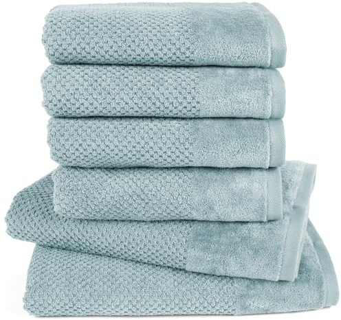 Pure Label Handtuch Set 6tlg 2xDusch 4xHand Türkis | 100% Baumwolle, weich & saugstark - Waschbar bis 60∘C, trocknergeeignet