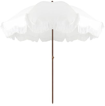 180cm Blanc Parasol De Jardin Extérieur Avec Frange Parasol Balcon Inclinable Anti Uv Parasol Plage Anti Vent Parasol De Terrasse Hauteur Réglable Parasol De Marché Avec Sac De Transport Pour Balcon P