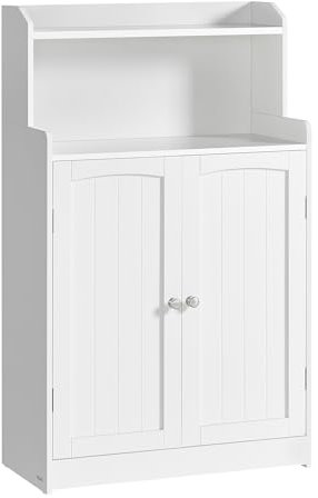 VASAGLE Badezimmerschrank, Badschrank mit 2 Türen, 2 verstellbare Eingeböden, 30 x 60 x 100 cm, Schrank für Esszimmer, Küche, Wohnzimmer, wolkenweiß BBC770W01