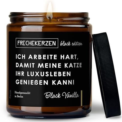 Lustige Duftkerze mit Spruch für Katzen Besitzer & Liebhaber | Handgemacht aus Sojawachs | In Geschenkbox | Valentinstag Geburtstagsgeschenk Gastgeschenk Katzenhalter Cat Lovers |Black Vanilla