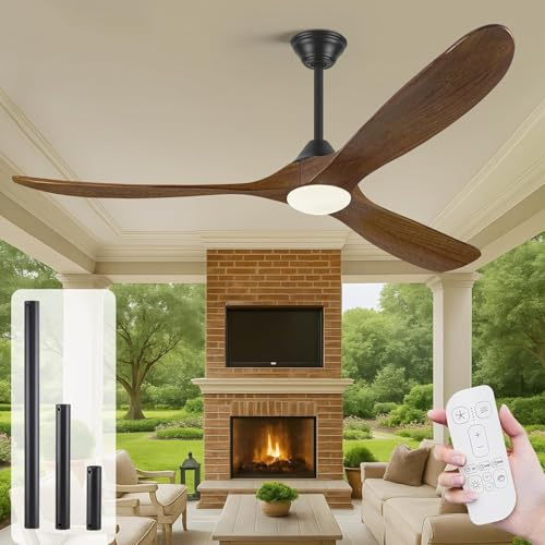 132cm Deckenventilatoren mit Beleuchtung, Deckenventilator für den Außenbereich mit Fernbedienung, 3-Flügel-Deckenventilator aus Holz für Terrassen, Bauernhaus, Schlafzimmer, Wohnzimmer, Büro