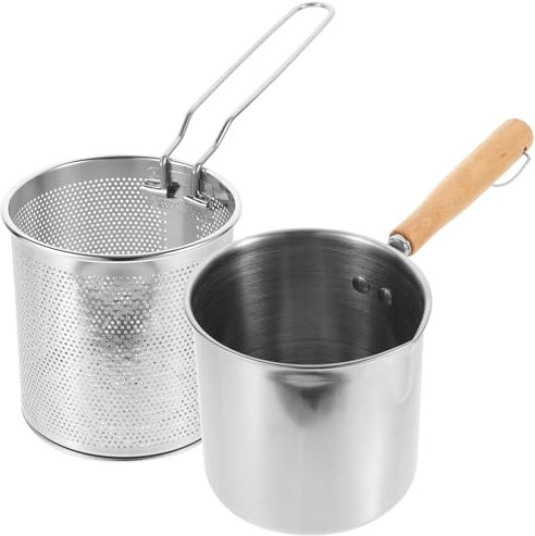 Hoement Small Deep Fryer Pot with Basket Stainless Steel Mini Frying Pan Compact Oil Saving Fryer Ideal for Home Cooking French Fries Chicken