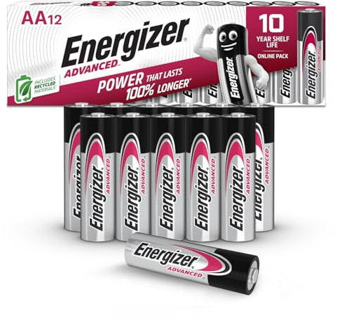 Energizer Advanced - AA Batterien (12 Stück) - 1,5V Alkali-Batterien - Leistungsstark und Langlebig - Made in EU - 100% plastikfreie Verpackung - 10 Jahre lagerfähig [Exklusiv bei Amazon]