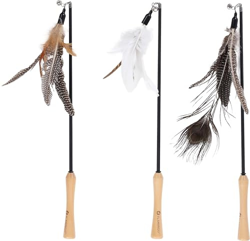 Flamingo giochi per gatti – canna da gioco per gatti Tyra telescopica 47–77cm, con piume e campanellino – Nessuna scelta di colore possibile