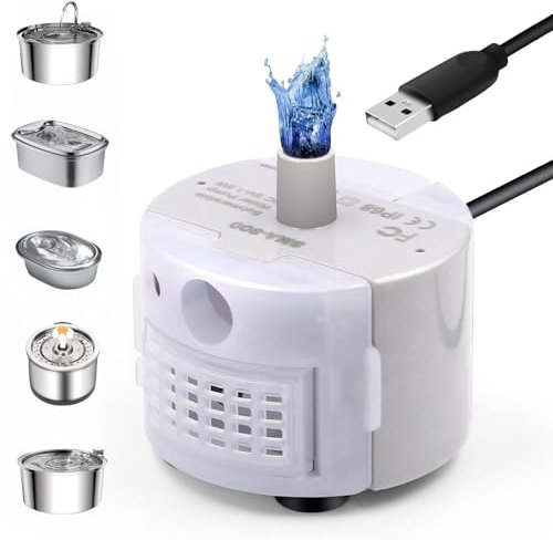 Bacxzomx Bomba Silenciosa para Fuente de Agua con LED USB para Gatos y Perros
