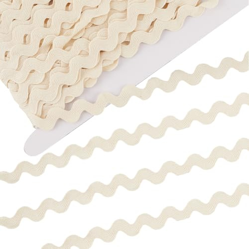 GORGECRAFT 16.5 Yards Baumwoll Zickzackband 17mm Zickzack Besatz Spitzen Wellenband Geblümtes Weißes Zickzack Wellen Biege Fransen Spitzenbesatz S Förmiger Gewebter Geflochtener Stoff Zum Nähen Baste