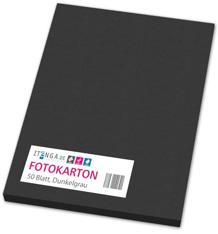 itenga farbiger Fotokarton 50 Blatt A4 300 g/qm² - Tonpapier Tonkarton Bastelpapier Bastelkarton Bogen durchgefärbt zum kreativen Gestalten und Basteln (DUNKELGRAU)