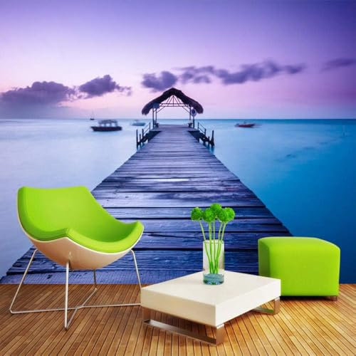 Wooden Bridge Sea Boat 3D Wallpaper Feature Office Living Room Sofa Bedroom TV Background Wall Decoration-430cm×300cm